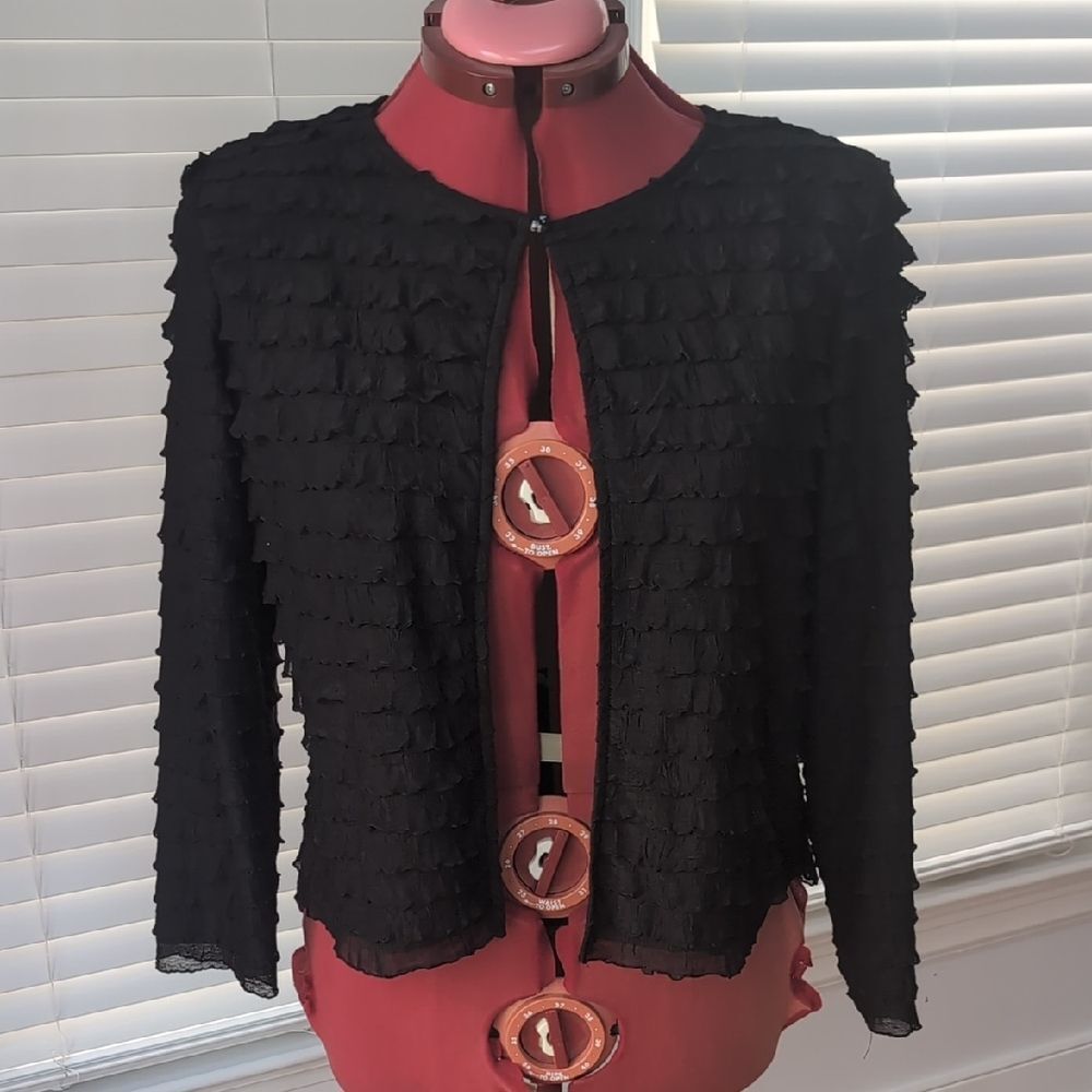 Whimsy Goth Open Front Black Tiered Cardigan Size Large Grunge Vampy Minimalist